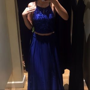 Royal blue two piece prom dress